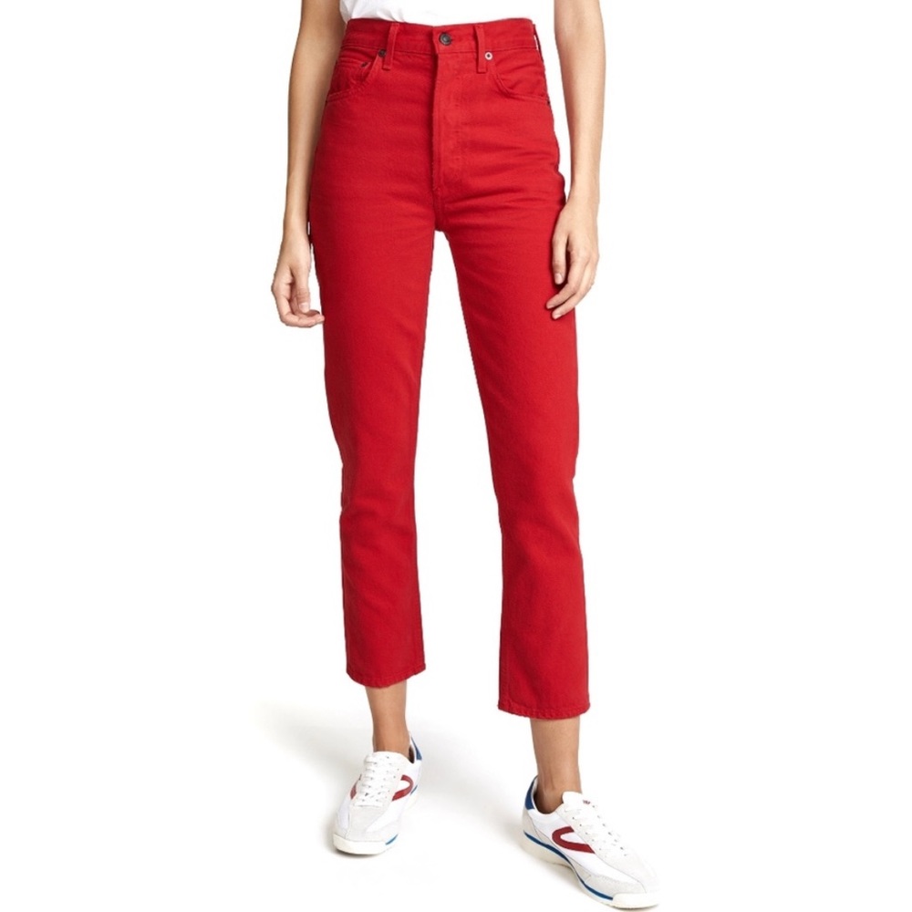 Agolde Red Riley High Rise Straight Leg Crop Pants - 23